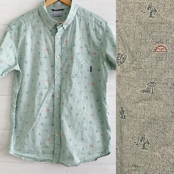 Columbia Other - Columbia Short Sleeve green tropical print summer casual button down shirt XL